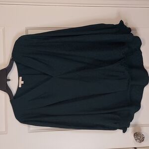 Skies Are Blue Green Tonal Animal Print Crossover Blouse